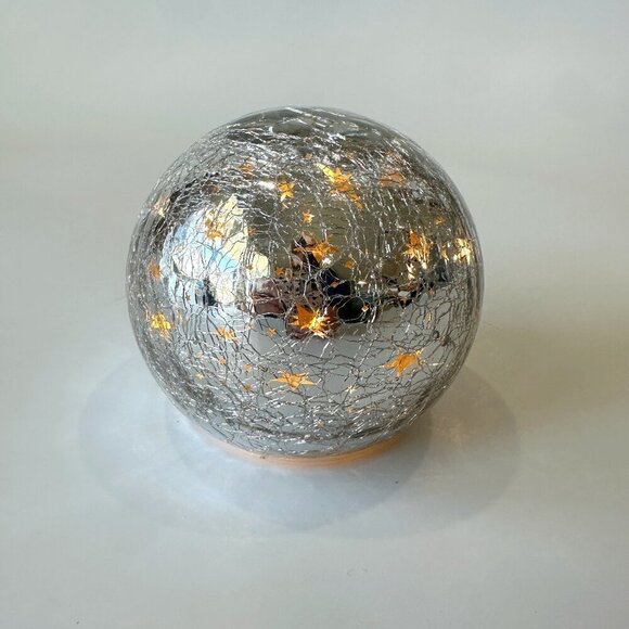 Silver Crinkle Glass Light Up Globe with Night Sky Stars & Moon - Picture 1 of 4